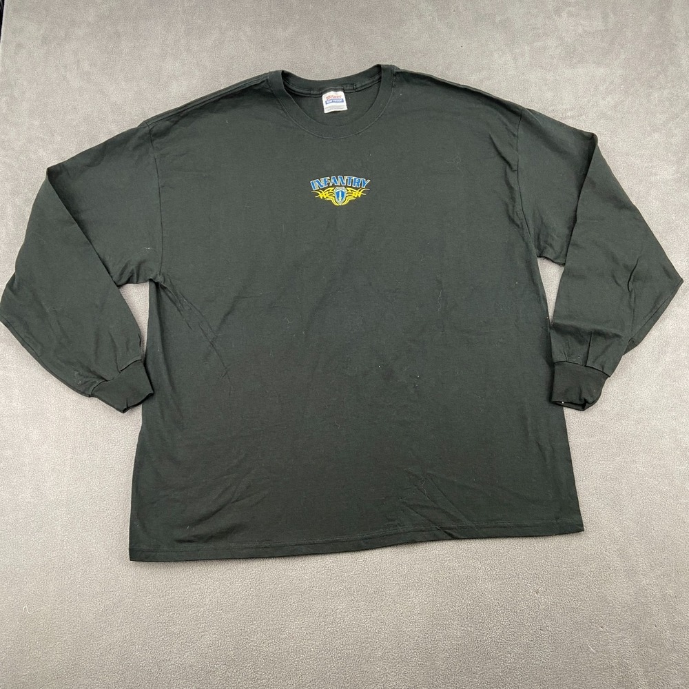 Vintage Y2K Infantry Grunge Shirt Sz 2XL Black Center Graphic Long Sleeve
